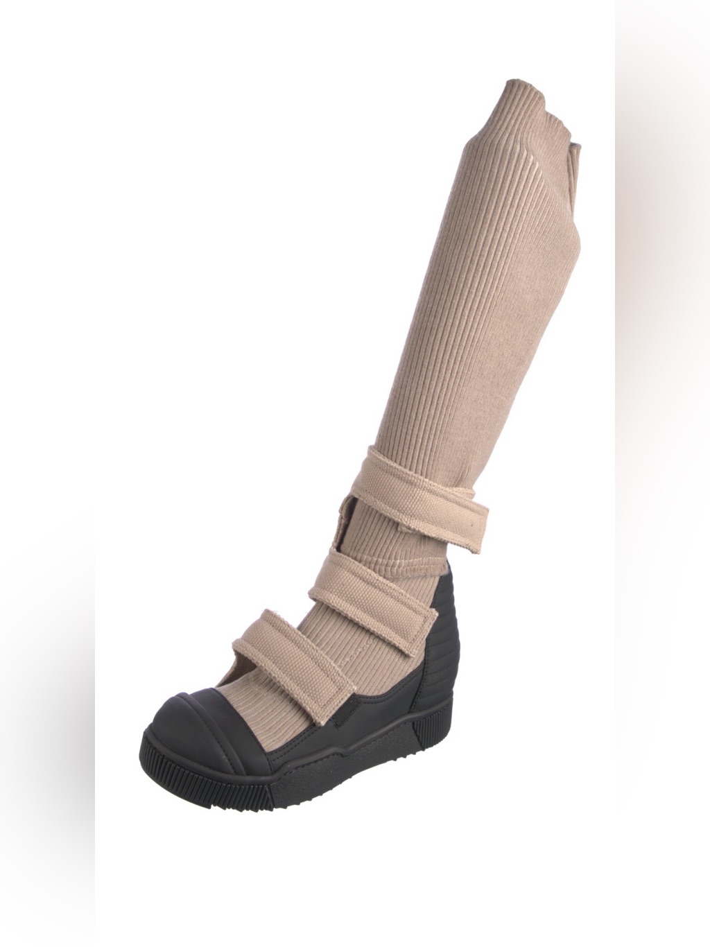 Beige Strappy Knit Combat Boots - Women Burning Man Boots — image 3 of 6